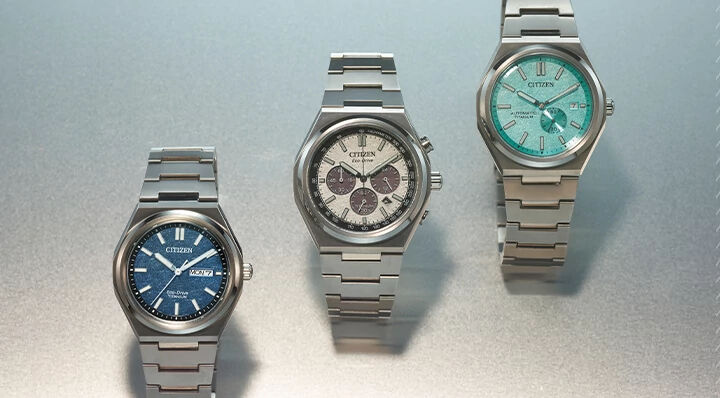 Shop the Zenshin collection watches. Banner image featuring models CA4610-85A, NJ0180-80M and AW0130-85L