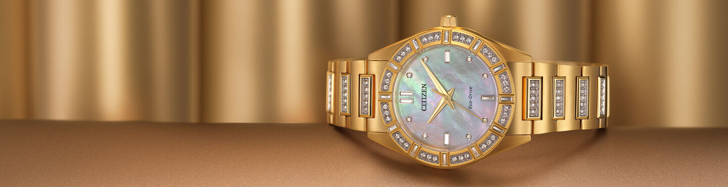 Women's Gold-Tone watches, featuring Silhouette Crystal model EM1022-51D image.